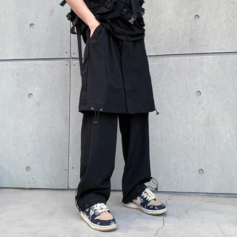 

Men Ribbons Streetwear Cargo Pants 2021 Autumn Hip Hop Joggers Pants Overalls Black Fashions Baggy Pockets Trousers Male