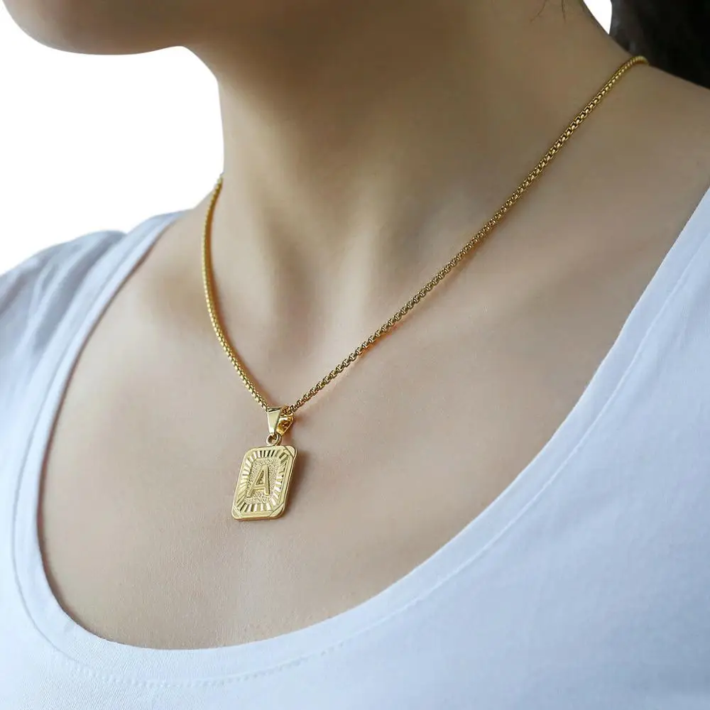 

A-Z 26 Initials Pendant Letter Necklace For Women Men Gold Color Square Alphabet Clavicle Chain Charm Box Chain Choker Jewelry