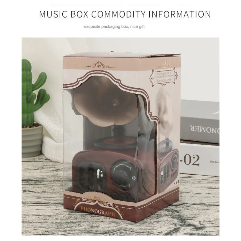 Vintage Phonograph Shape Music Box Antique Mechanism Clockwork Musical Ornament miniature people figurines