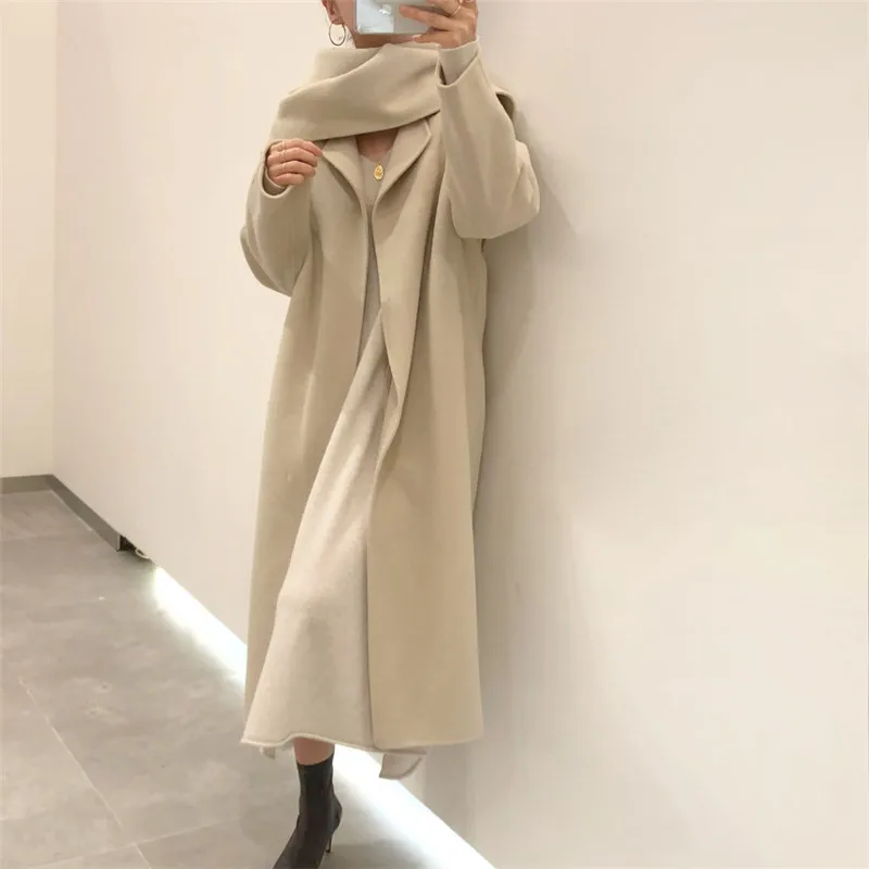 

HziriP Hot Sale Cashmere Woolen Coat Women 2021 Winter Solid Elegance Fashion High Quality Office Lady All-Match Gentle Long