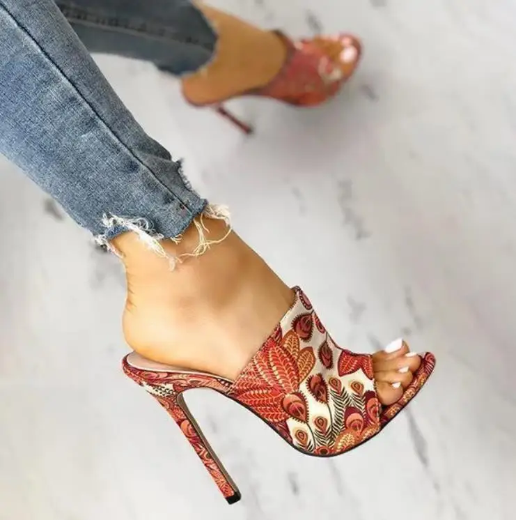 

2021 Summer shoes for Women Sandals Peep Toe Slip on Sexy Party Pumps Stiletto High Heels Sandals Slides Wedding Zapatos Mujer