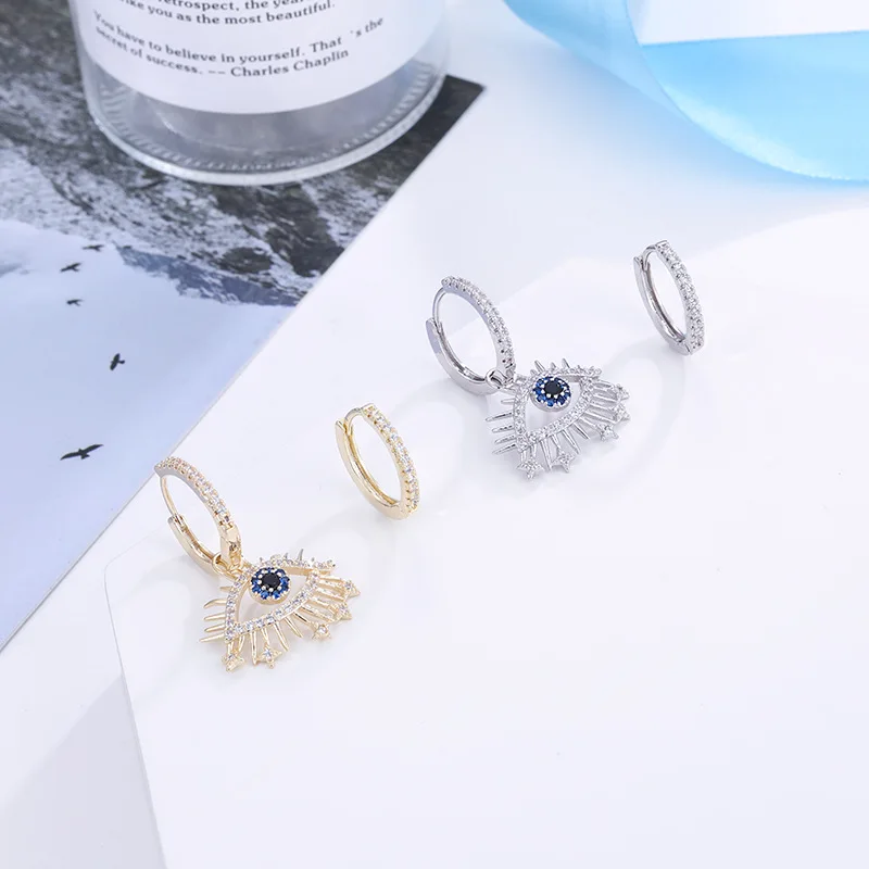 Глаз дьявола асимметричные серьги из медного сплава с инкрустацией цирконом модного женского украшения в подарок.