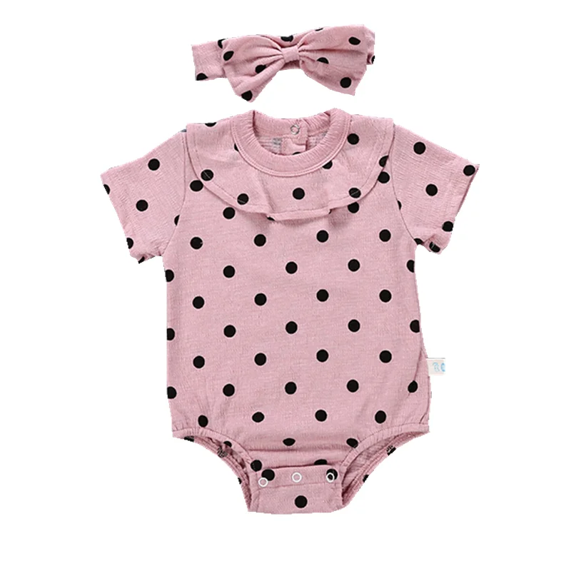 

Newborn Baby Girls Short Sleeve Triangle Romper Set Summer Lovely Polka Dot Costumes Infant Girls Pink Jumpsuit Clothing