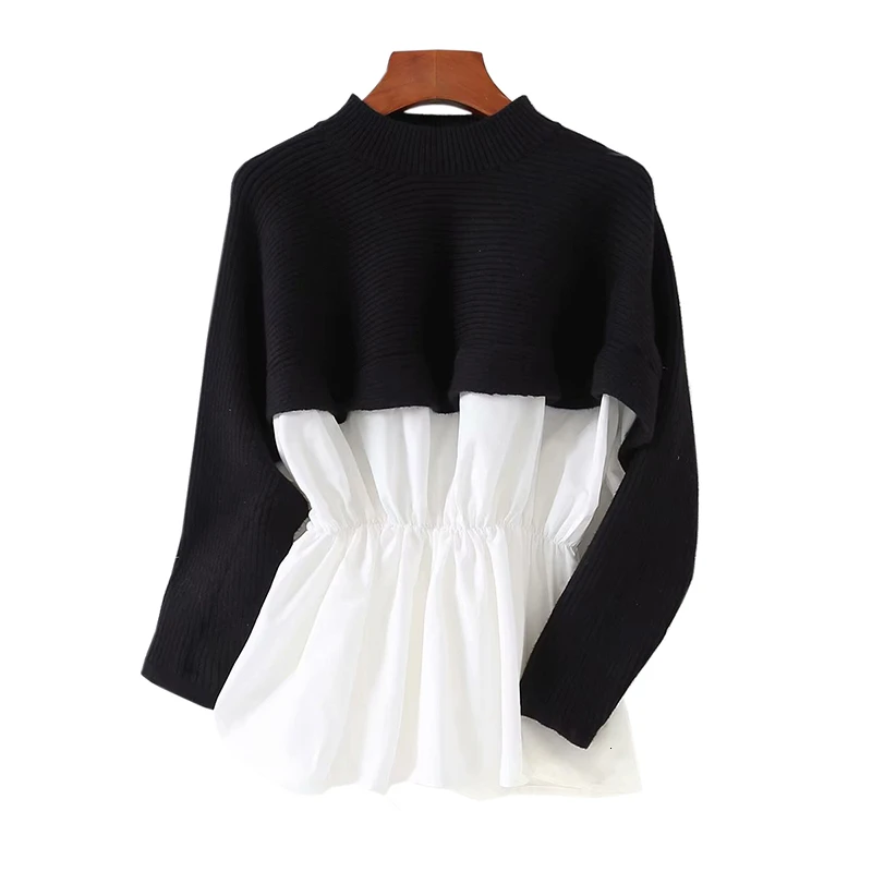 TWOTWINSTYLE Korean Women's Sweater O Neck Long Sleeve Patchwork Hit Color Female Pullovers 2020 Autumn Oversized Fashion New | Женская