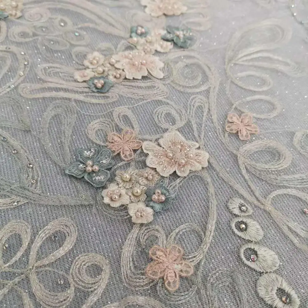 Красивая Тяжелая вышитая вручную ткань из бисера французское кружево