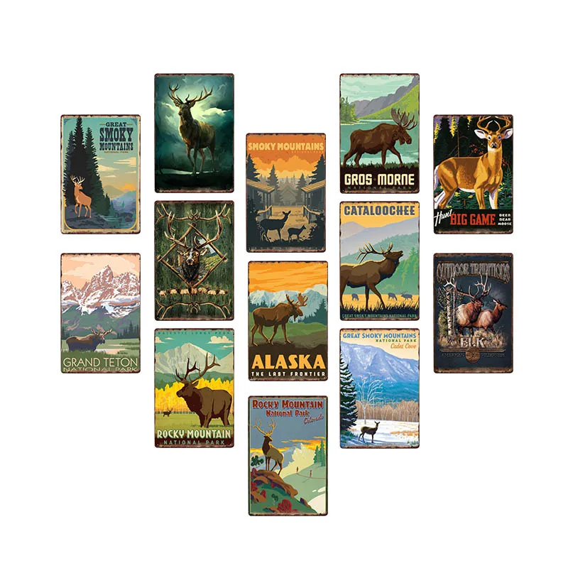 Животное/олень/Смоки горный металлический постер Лось винтажный жестяной знак