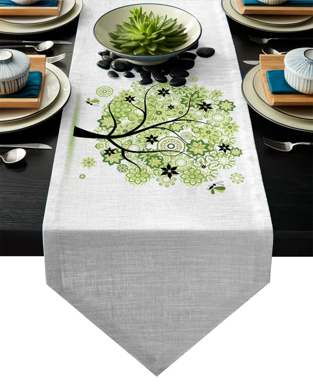 Современная настольная дорожка Life Tree с бабочками и цветами зеленая для свадебной