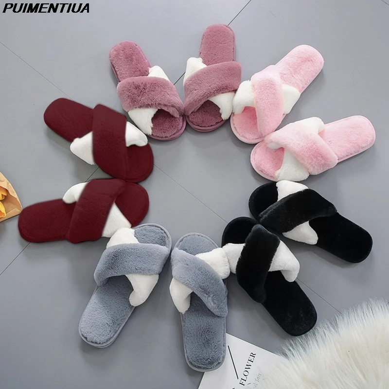 

Женские домашние тапочки из искусственного меха, модная теплая обувь, без застежки, плоская подошва, сланцы, повседневные меховые Тапочки