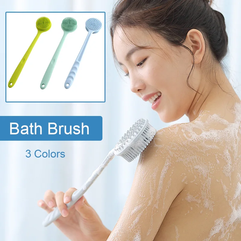 

3 Colors Bath Brush Shower Body Back Brush Soft Long Handle Brusher Silicone Body Scrubber Massage Cleaning Bathroom Tool