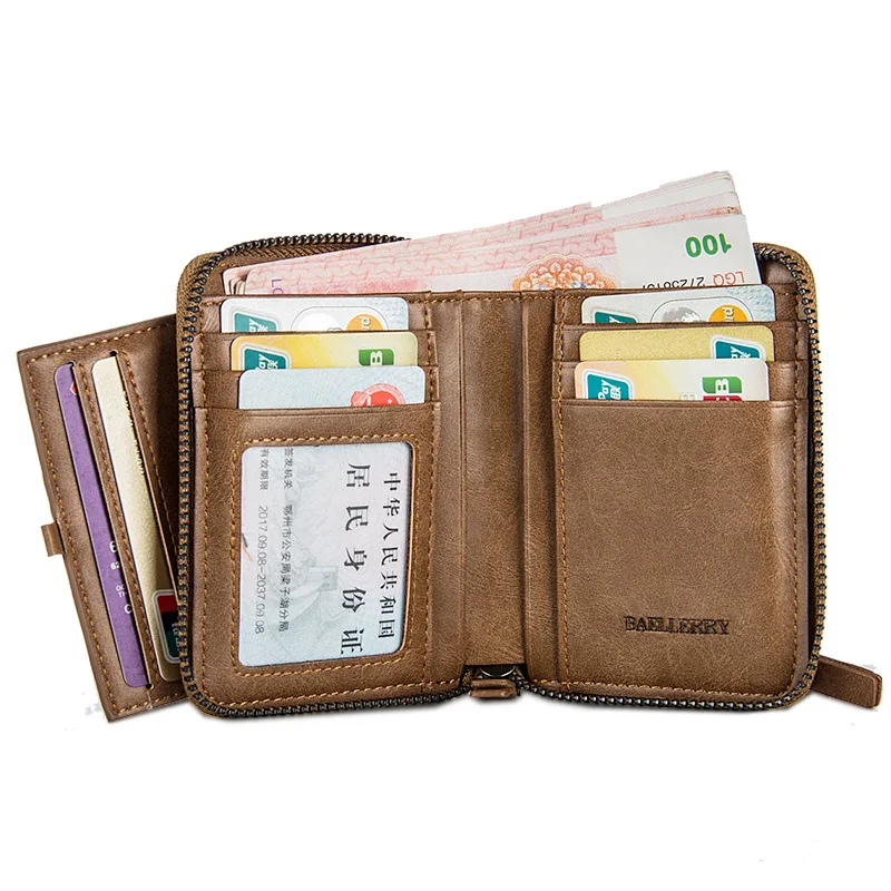 Hot Selling Men Short Wallet Retro Horizontal Zipper Wallet Card Holder Young Man Business Wallet Coin Purse