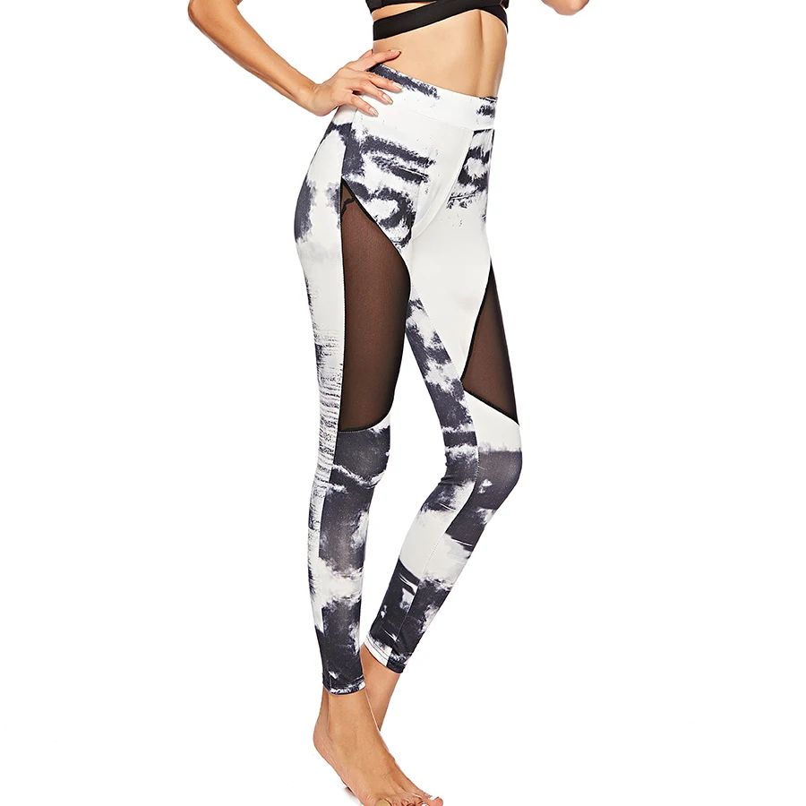 Осенние женские сексуальные сетчатые спортивные брюки с принтом штаны для йоги