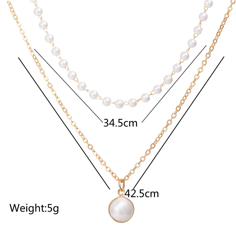 

Double Layer Pearl Pendant Necklaces Women Baroque Stainless Steel Choker Charm Bead Clavicle Chain Fashion Jewelry Girl Gift