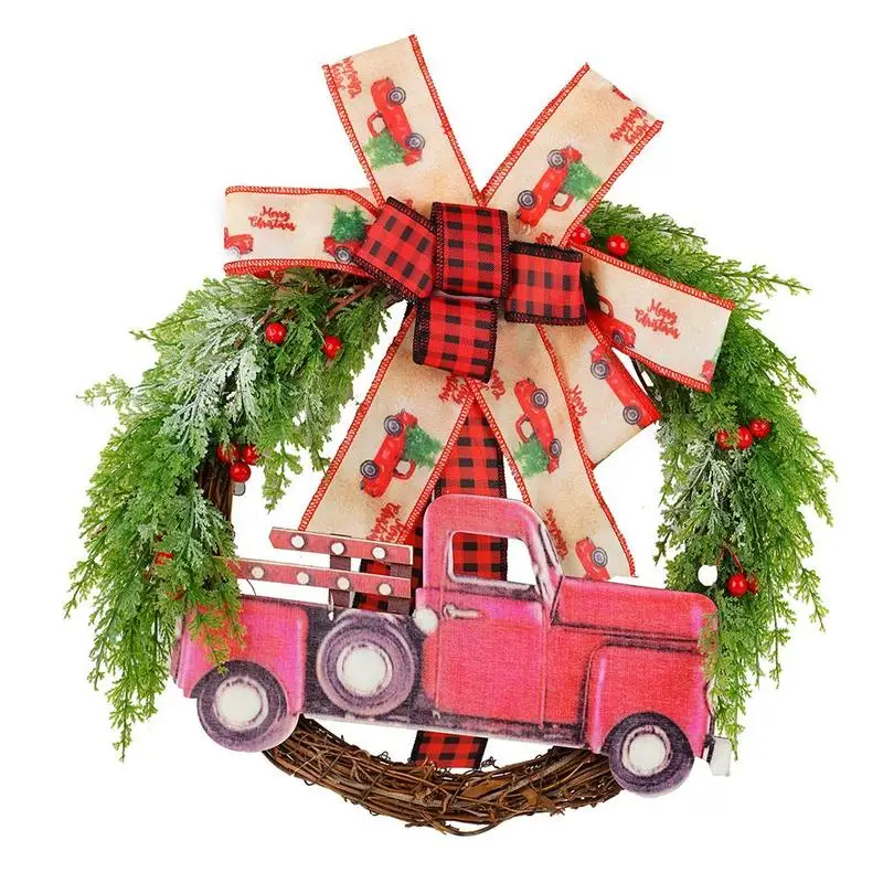 

Рождественские венки, красный грузовик, праздничный осенний венок, клетчатый венок, Рождественское украшение, оптовая продажа