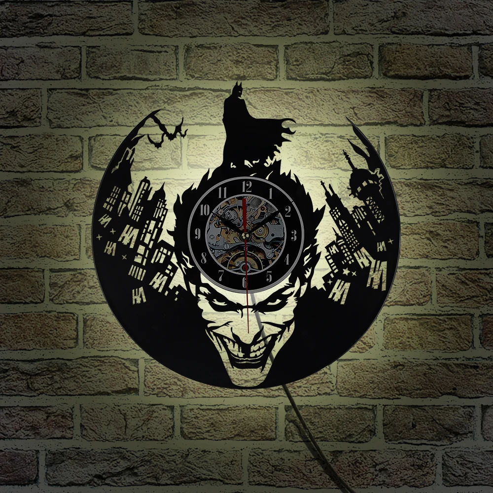 3D светодиодный светильник виниловые настенные часы классические Бэтмен Джокер CD