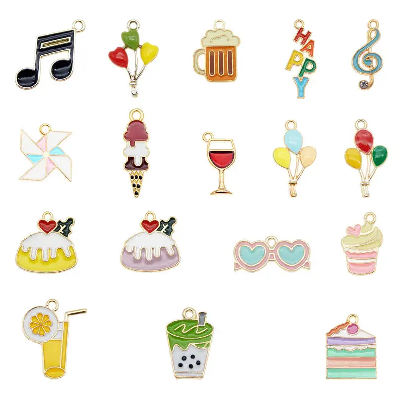 Julie Wang 17PCS Enamel Charms Mixed Ice Cream Fruit Juice Cake Balloon Note Windmill Wine Beer Alloy  Jewelry Making Accessory