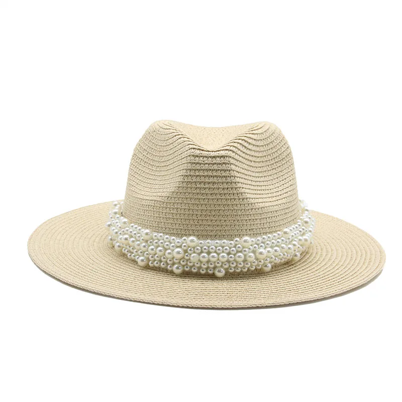 

Richkeda Store New 2021 Sun Hats Women Men Summer Spring Wide Brim Band Belt Pearl Straw Hats Handmade Outdoor Beach Sun