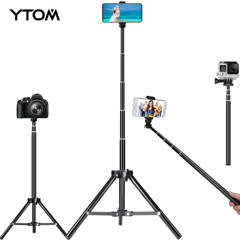 

YTOM Aluminum Tripod With Control For iphone Gopro Xiaomi Huawei Cell Phone Live Photography Selfie Tripod For Ring Light Camera