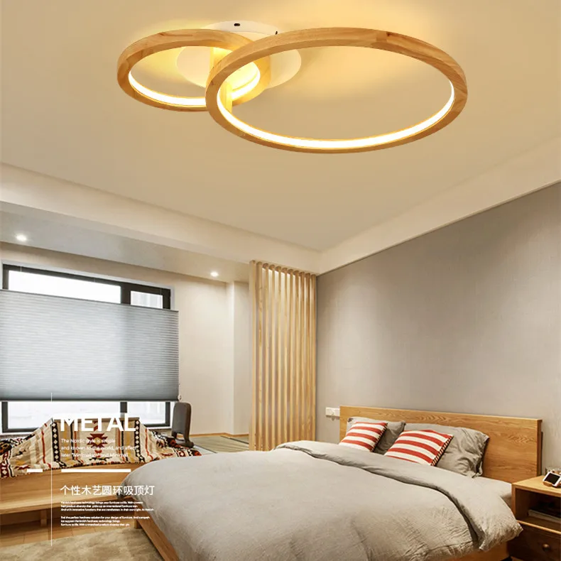 

Скандинавский деревянный светодиодный потолочный светильник, современная лампа для гостиной, спальни, креативная индивидуальность, кругл...