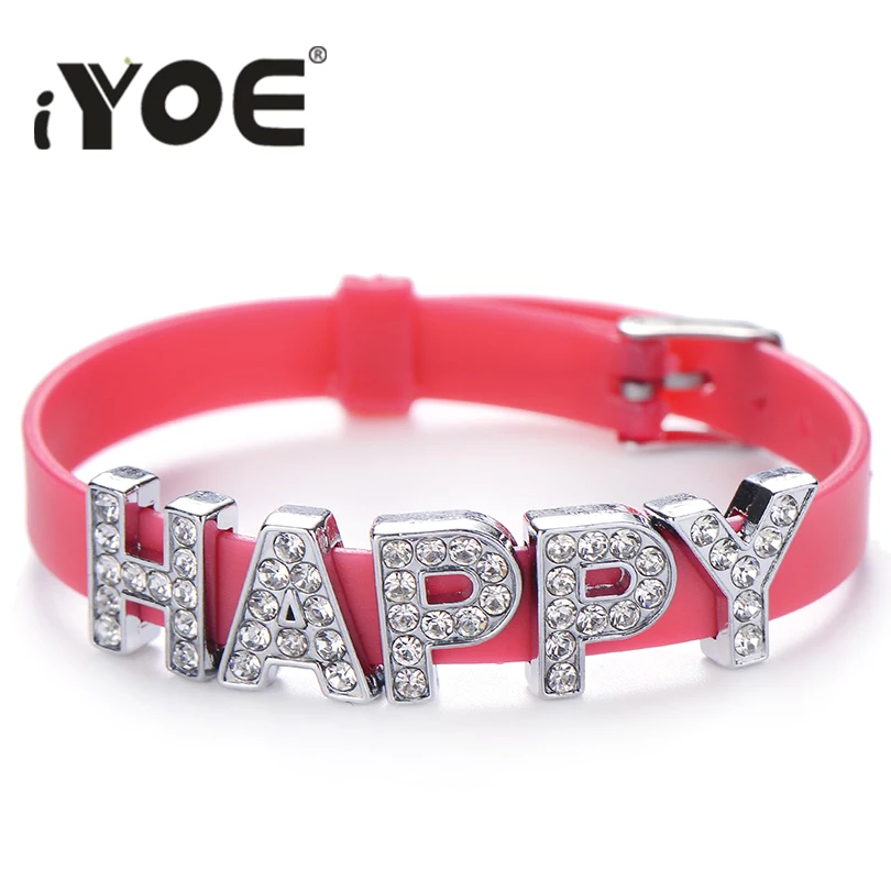 Браслет из красной кожи карамельных цветов для женщин мужчин детей с надписью HAPPY