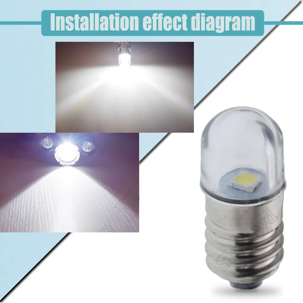 10 x теплый белый/белый E10 светодиодный вспышка светильник лампа 3v 6v 12v 24v DC 2835 1SMD