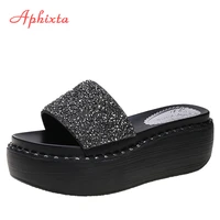 aphixta platform bling slippers women summer beach slides women shoes wedge sequines slippers string bead flip flops shoes