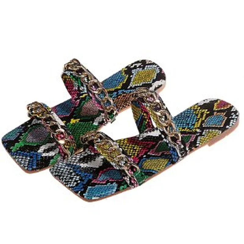 

2021 Women's Flip Flops Summer Chain Flat Slippers Casual Non-slip Soft Bottom Printing Outdoor Women's Slippers Plus Size 43