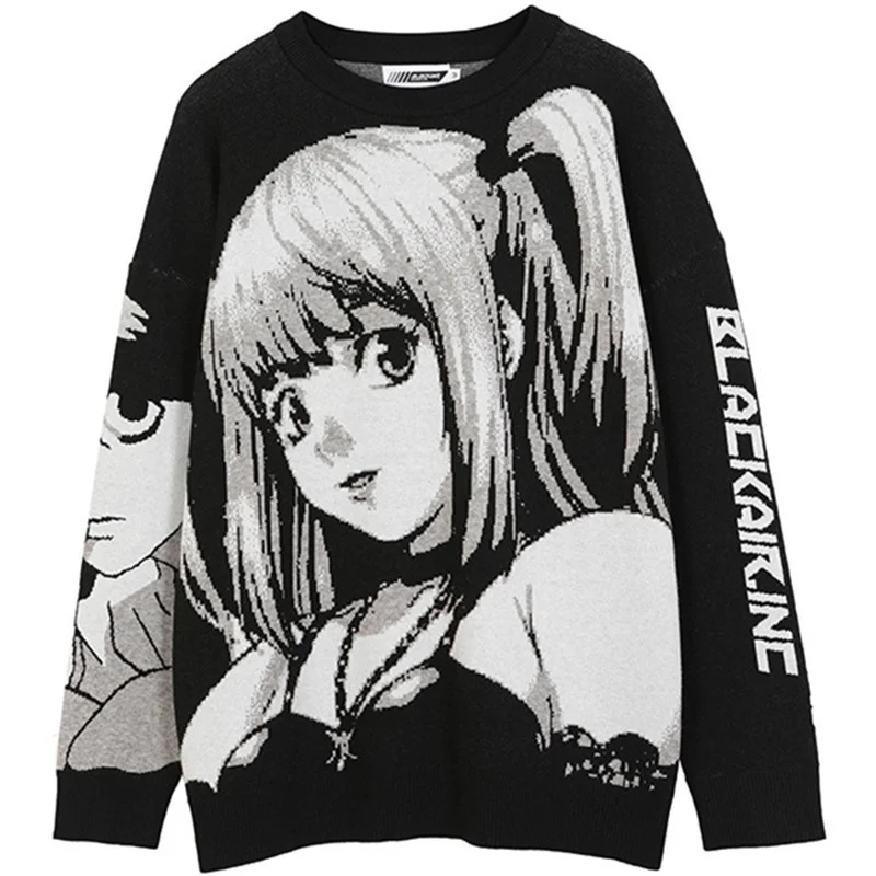 

Autumn Cotton Pullover Mens Hip Hop Streetwear 2021 Harajuku Sweater Vintage Retro Japanese Style Anime Girl Knitted Sweater