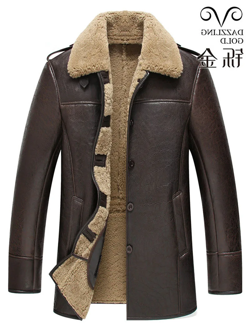 

Мужская кожаная куртка из 100% натуральной овечьей шерсти, пальто высокого качества для зимы