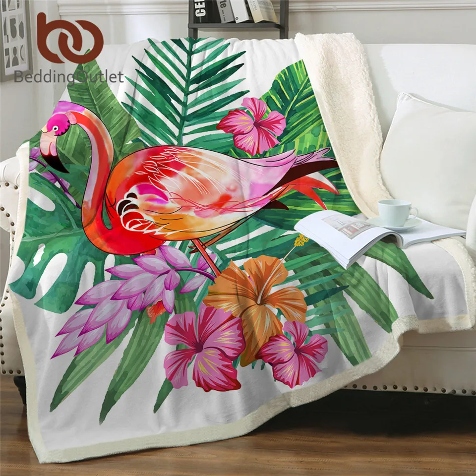 

Бархатное плюшевое одеяло BeddingOutlet с фламинго, постельное белье для девочек с тропическими растениями, покрывало для кушетки с цветами, battaniye