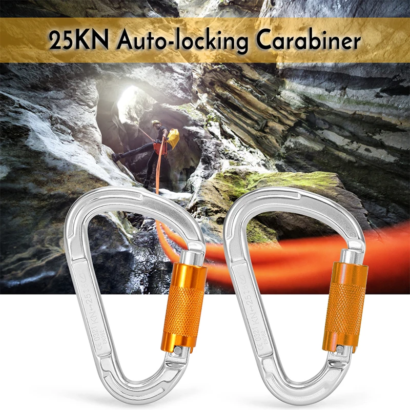 

25KN Twist Locking Gate Carabiner Certified Auto Lock Carabiner Outdoor D-ring Buckle Climbing Canyoning Hammock Locking Clip
