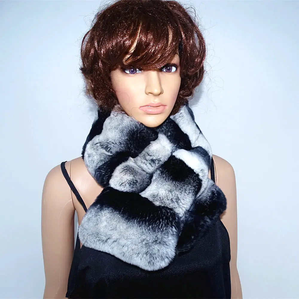 chinchilla Real Rex  Fur neck female Natural fur Whole skin Rex Rabbit Scarf  Low-price sales are limited
