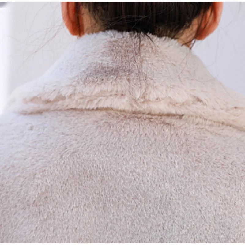 Женское плотное высококачественное пальто из искусственного кроличьего меха, зимнее роскошное длинное меховое пальто, Свободное пальто с отворотом размера плюс, теплое женское плюшевое пальто
