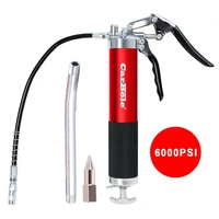 extra heavy duty pistol grip grease gun high pressure 6000 psi steel barrel manual grease tools with 12 inch spring flex hose