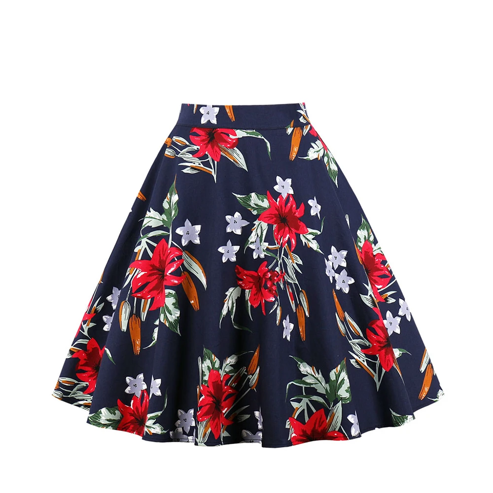 Plus Size Girls A-line Skirts Big Vintage Floral Printing Fashion High Waist Youthful Clothing Women Retro Clothes | Женская одежда