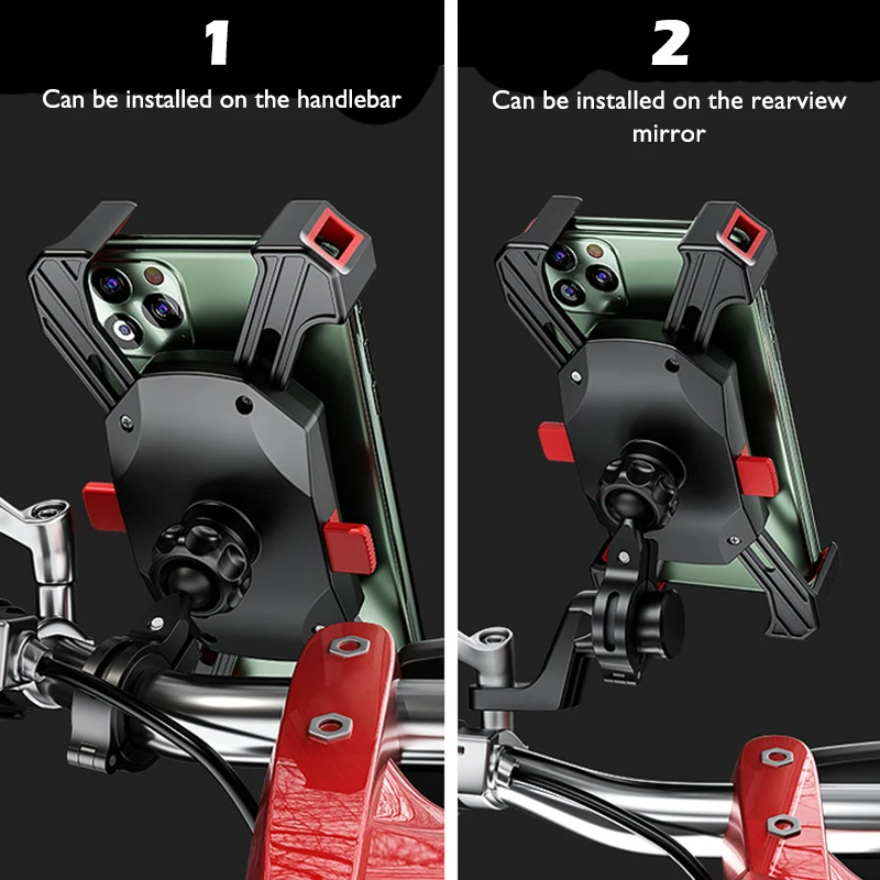 Bicycle Motorcycle Phone Holder Automatic Lock Handlebar Mirror Mount Bracket 360 Rotation GPS Bike Stand For iPhone HuaWei