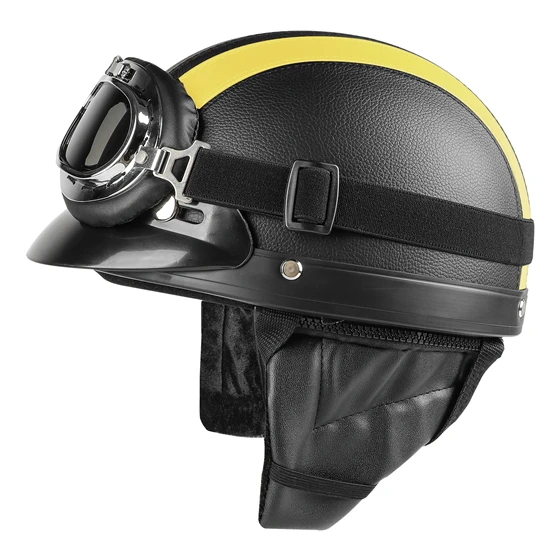 Black Yellow Зимние мотоциклетные шлемы, велосипедные шлемы с теплой шеей+ козырек, очки из искусственной кожи, велосипедный шлем с открытым полулицом для мужчин и женщин, велосипедный шлем - Цвет: Black Yellow