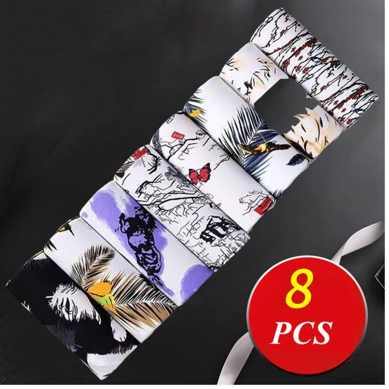 8Pcs Men Underwear Boxer Soft Man's Underwear Comfortable Breathable Mens Panties Plus Size Men Boxer Set Print White Shorts