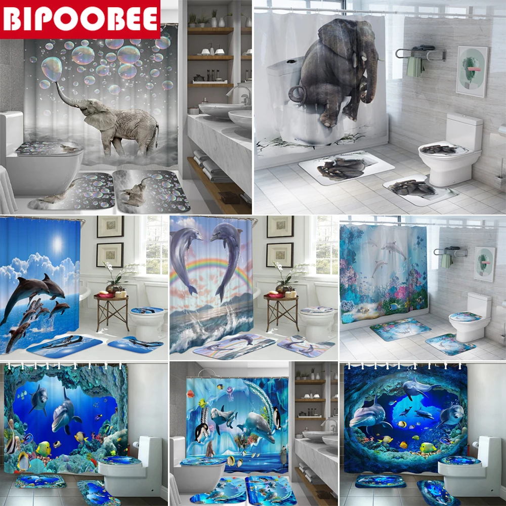 Набор для ванной комнаты в виде слона морская 3d занавеска душа с морским
