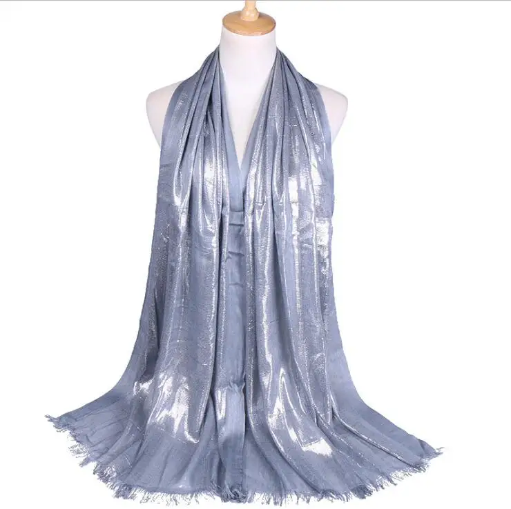 

Glitter Cotton Fringe Scarf Sliver Shimmer Wrap Headband Viscose Lurex Hijab Muslim Women's Long Shawl Maxi Turban Headscarf