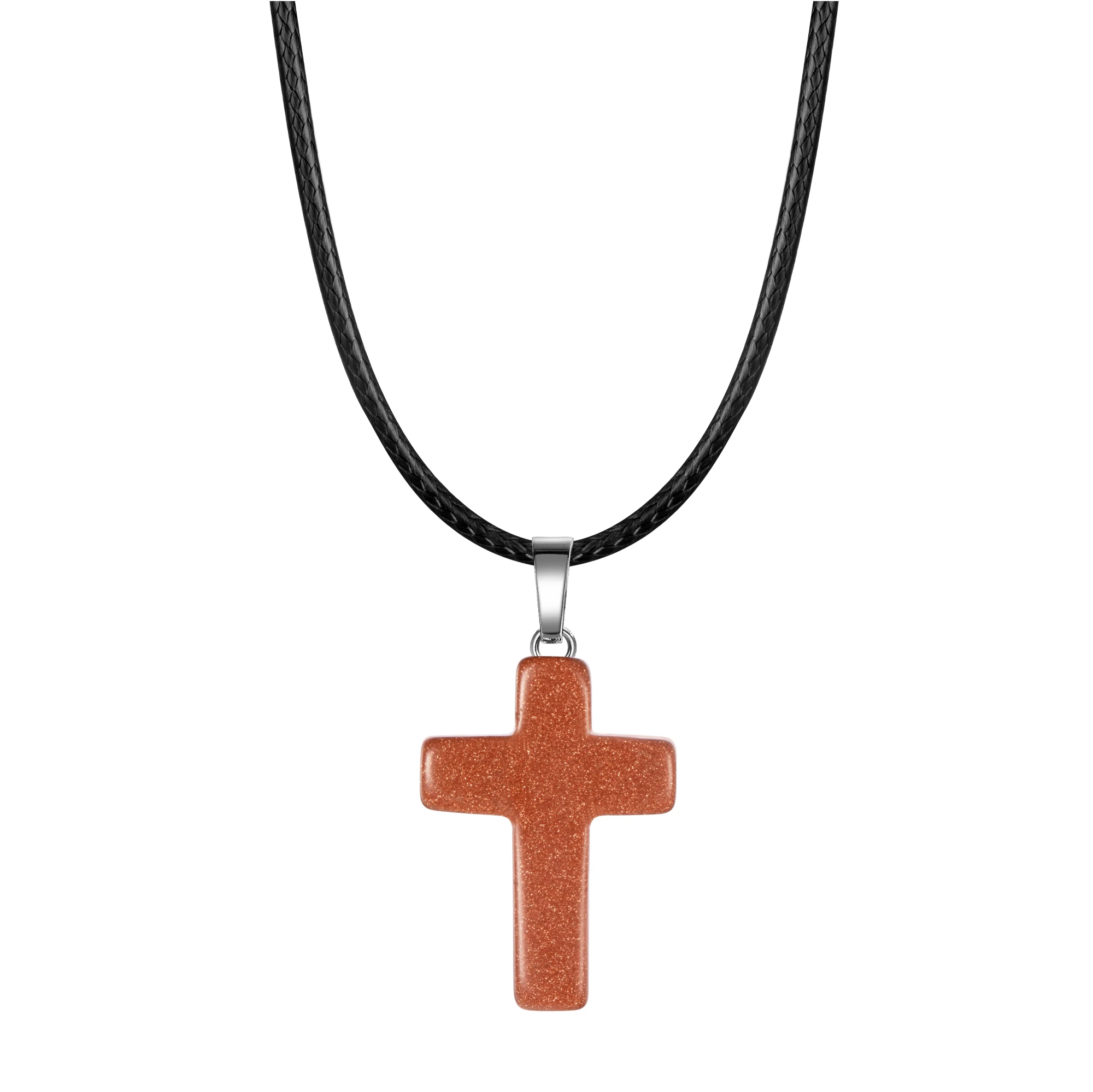 Натуральный каменный крест кулон ожерелье Женщины Мужчины 18 дюймов черный