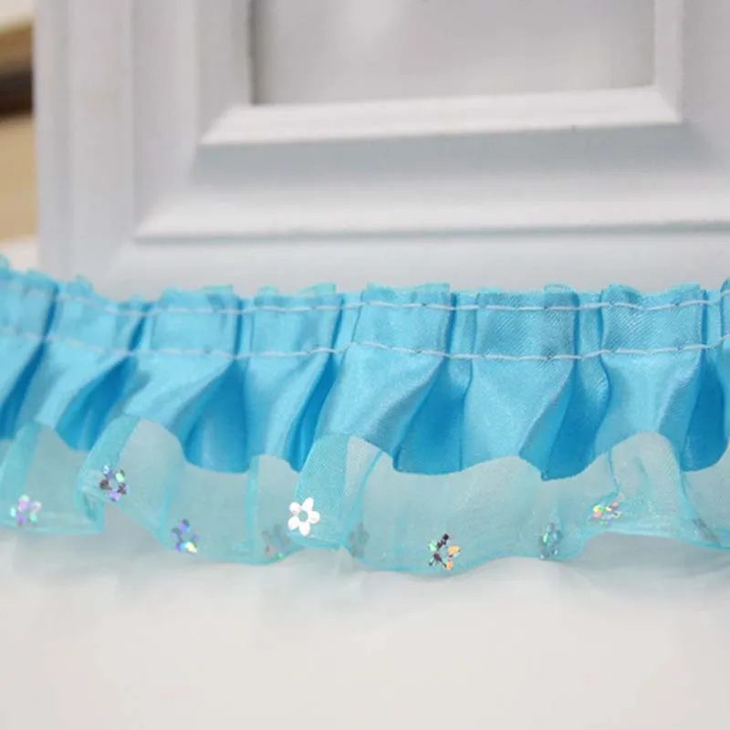 

50Yards High Quality Sequence Lace Fabric Pleated Elastic Lace Ribbon Toy Dolls Clothing Collar Dress Trim DIY Sewing