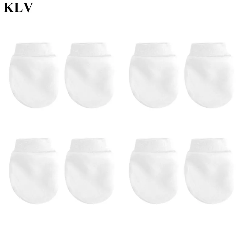 KLV-guantes de punto para beb&eacute;, manopla Simple y Linda para reci&eacute;n nacido, antiinglete, antiagarre, protecci&oacute;n facial, 4 par/set-1
