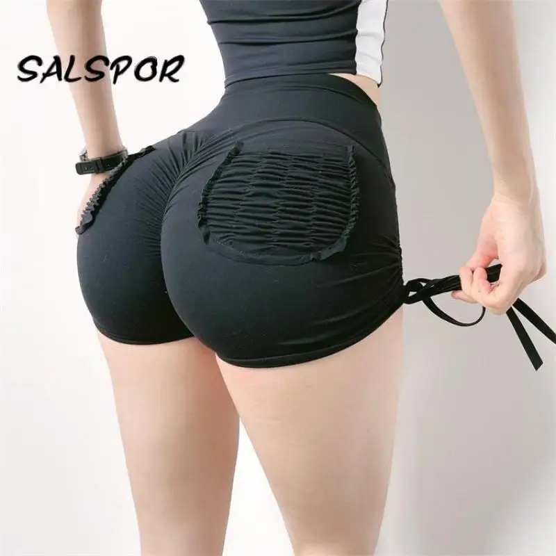 

SALSPOR Sexy Hip Lifting Shorts Women High Waist Laced Up Stretchy Push Up Athletic Shorts Casual Workout Slim Running Bottoms