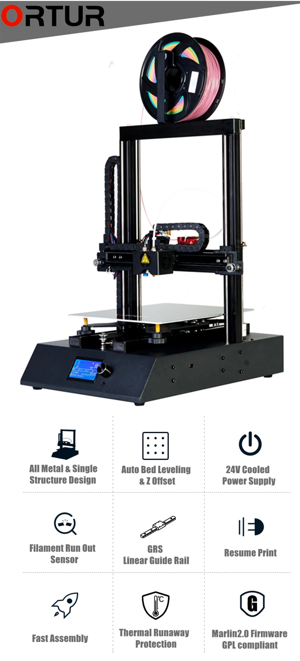 Ortur-4, 3d принтер, линейная направляющая, высокоскоростной 3d принтер Prusa I3, обновление, обновление, выключение питания, большой размер печати 260*310*305 мм