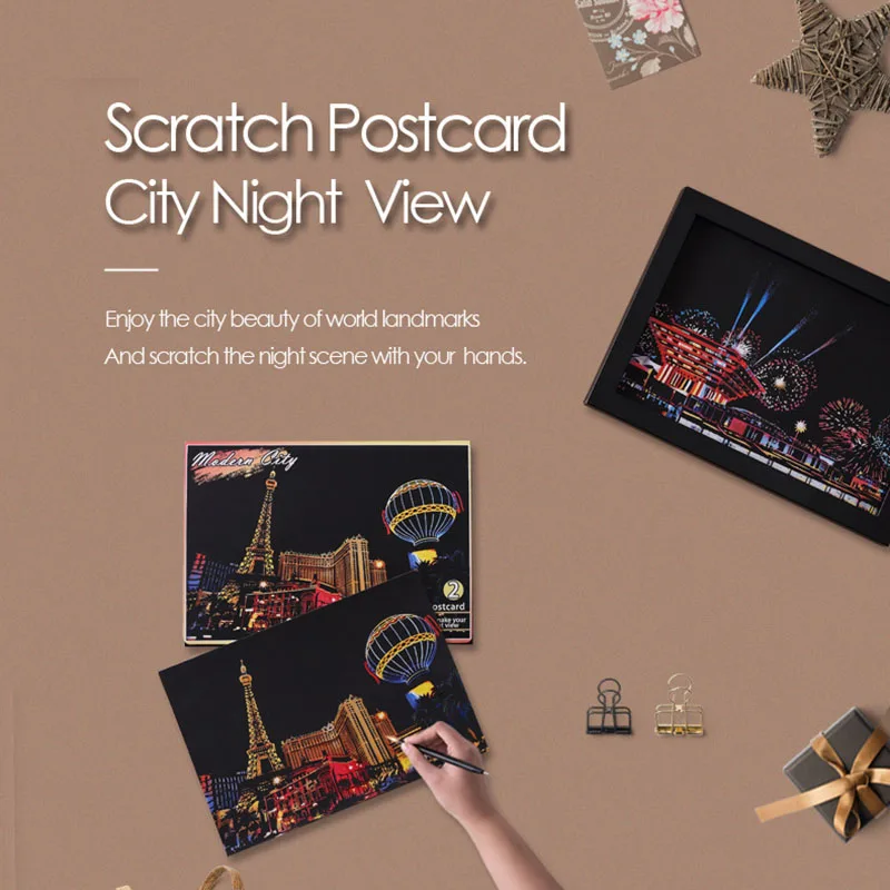 

4 Pcs 20x14 CM A5 Colorful Magic Scraping Painting DIY Manual City Night View Scratch Paper Drawing For Kids Learning