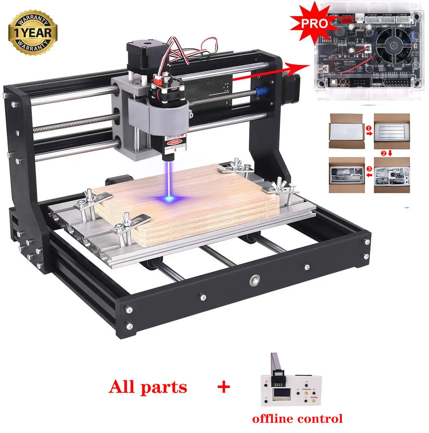 with offline CNC 3018 PRO лазерный гравер ЧПУ деревообрабатывающий станок GRBL ER11 Хобби DIY гравировальный станок для дерева PCB PVC мини CNC3018 гравер - Цвет: with offline