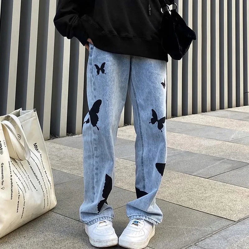 

Butterfly Vintage Jeans Women's Pants 2022 Autumn Winter Loose High Waist Straight Pants Casual Harajuku Y2k Plus Jeans