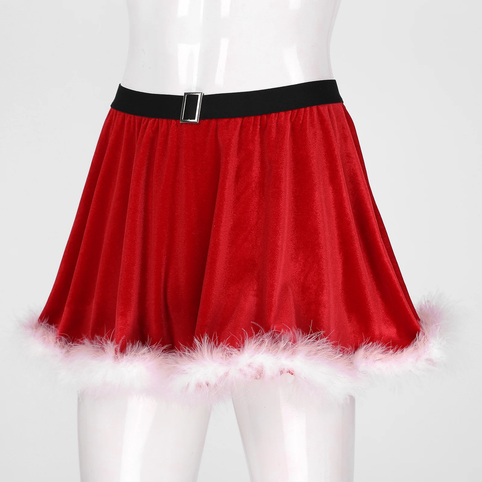 

Sissy Velvet Skirt For Men Feather Trim Elastic Waistband Miniskirt Christmas Holiday Costume Theme Party Copslay Fancy Outfit