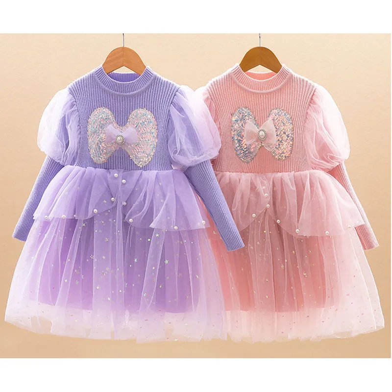 

Kids Children Girls Knitting Sweater Dress Princess Winter Clothing Long Sleeve