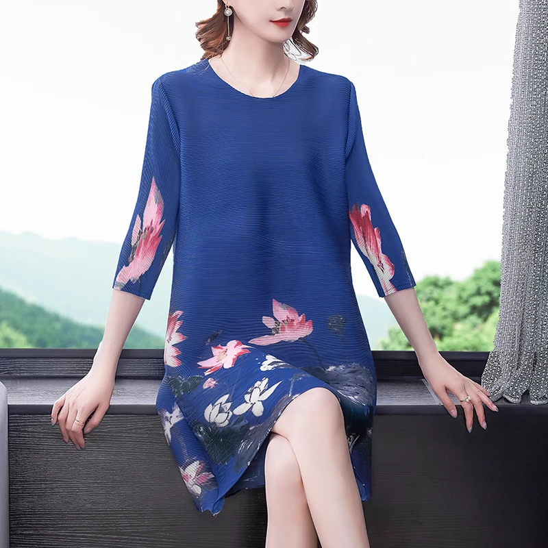 

COIGARSAM Loose Women dress New Spring Pleated Dresses Navy Lavender Pink 1016